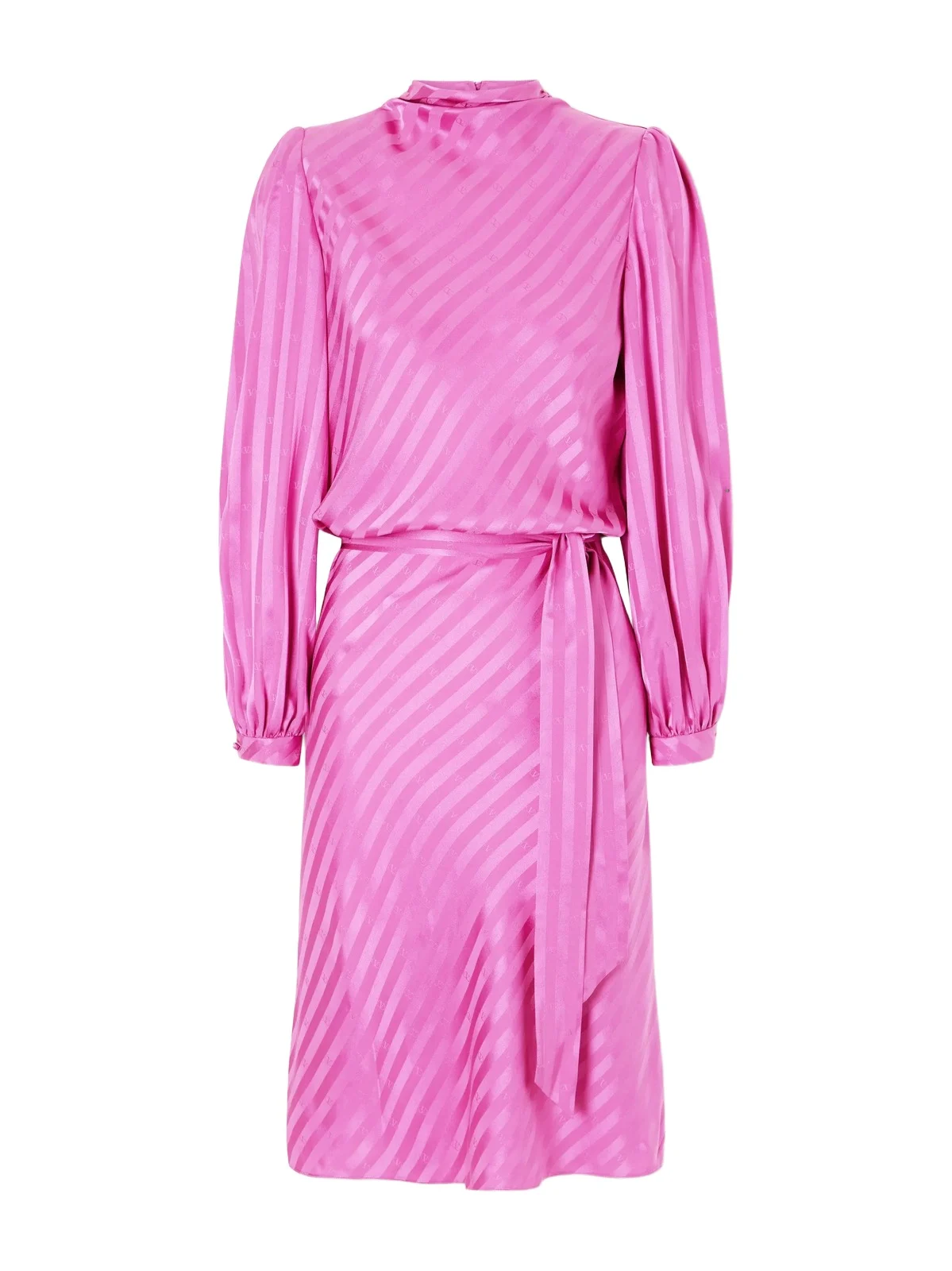 Logo-jacquard Belted Striped Silk-satin Midi Dress Logo-jacquard Belted Striped Silk-satin Midi Dress