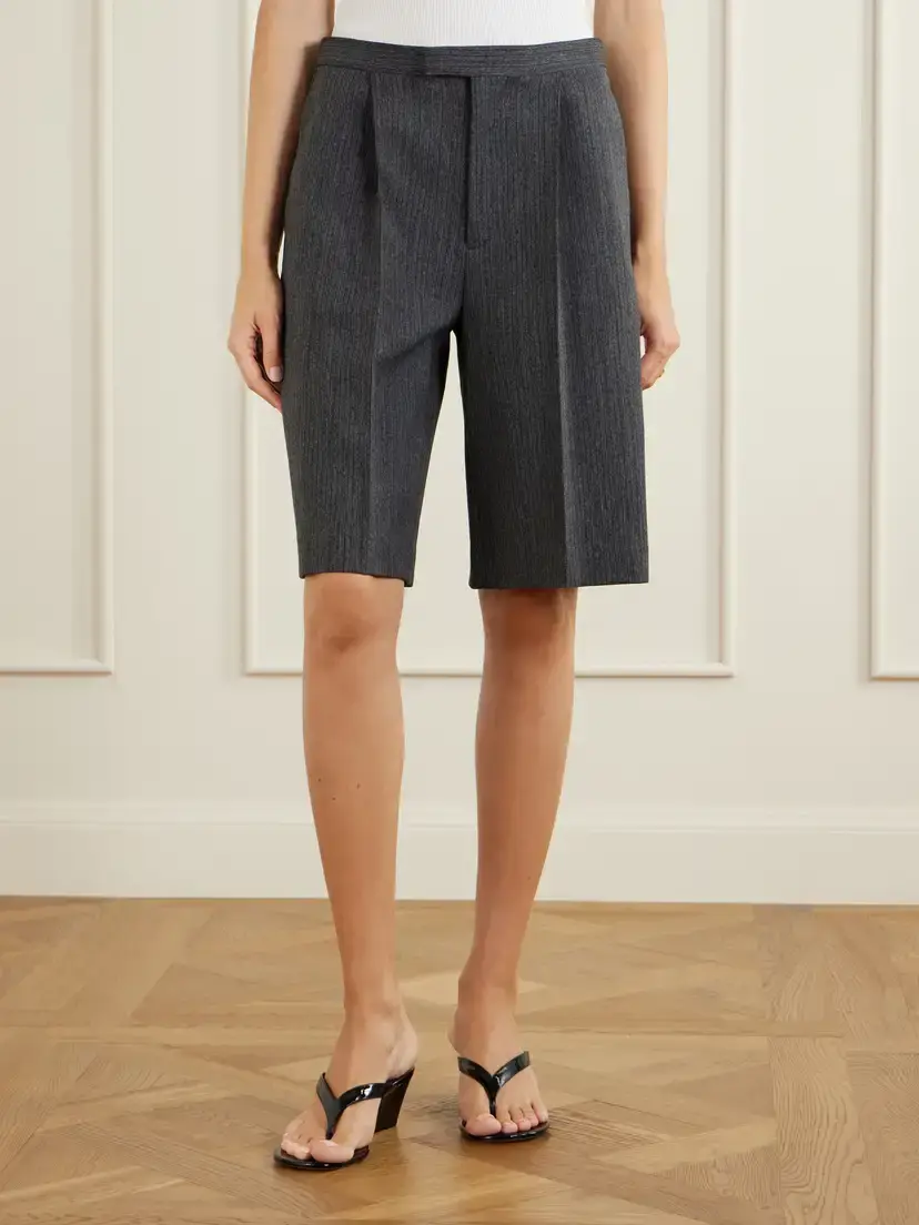 MM6 MAISON MARGIELA Striped Pleated Mélange-twill Shorts | Thumbnail 3 MM6 MAISON MARGIELA Striped Pleated Mélange-twill Shorts | Thumbnail 3