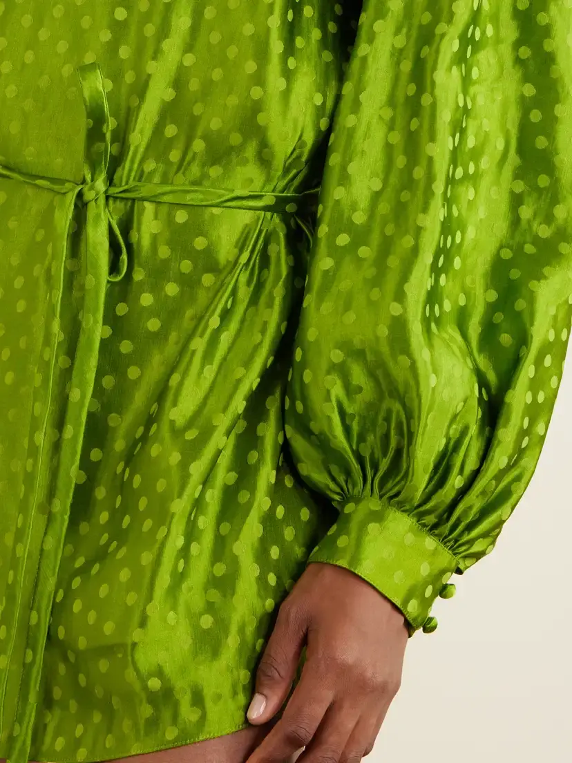 Valentino Garavani Belted Crystal-embellished Polka-dot Devoré Linen And Silk-blend Mini Dress | Thumbnail 4