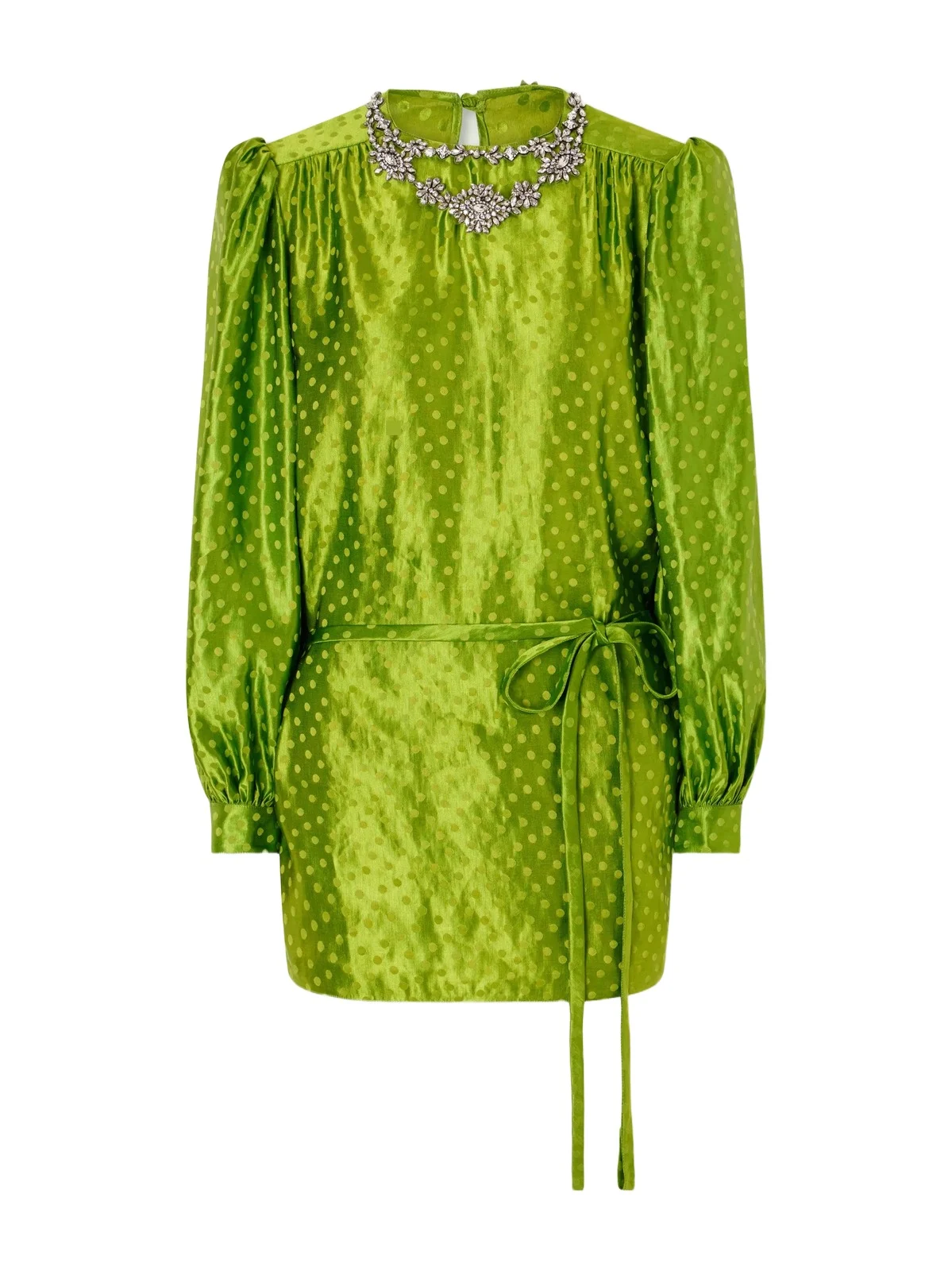 Belted Crystal-embellished Polka-dot Devoré Linen And Silk-blend Mini Dress Belted Crystal-embellished Polka-dot Devoré Linen And Silk-blend Mini Dress