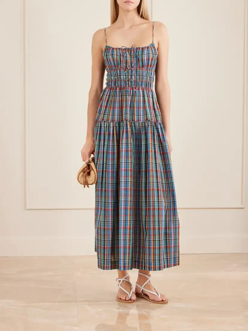 DÔEN Brielle Gathered Checked Organic Cotton Midi Dress | Thumbnail 2 DÔEN Brielle Gathered Checked Organic Cotton Midi Dress | Thumbnail 2