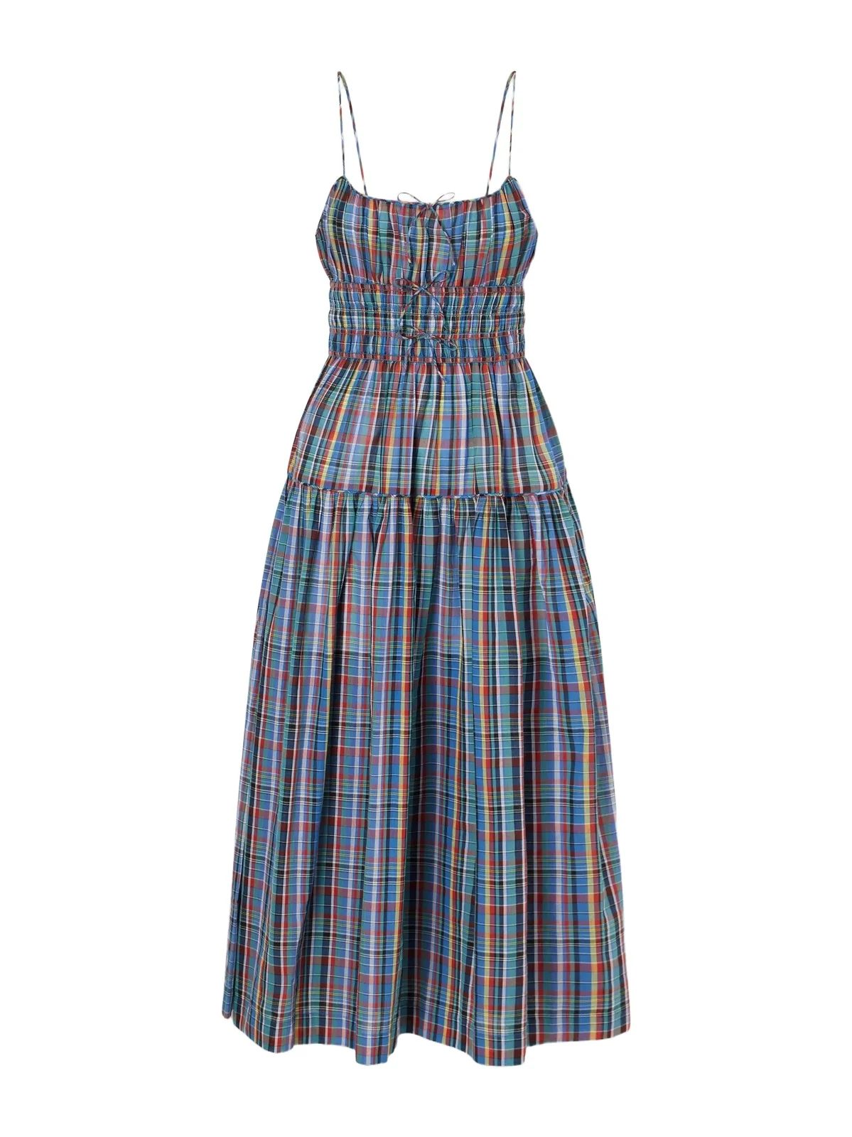 Brielle Gathered Checked Organic Cotton Midi Dress