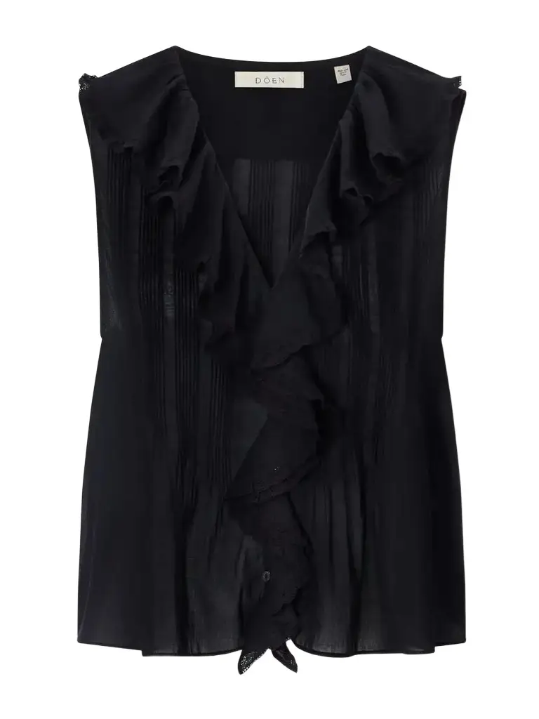 DÔEN Hilda Ruffled Embroidered Organic Cotton Top