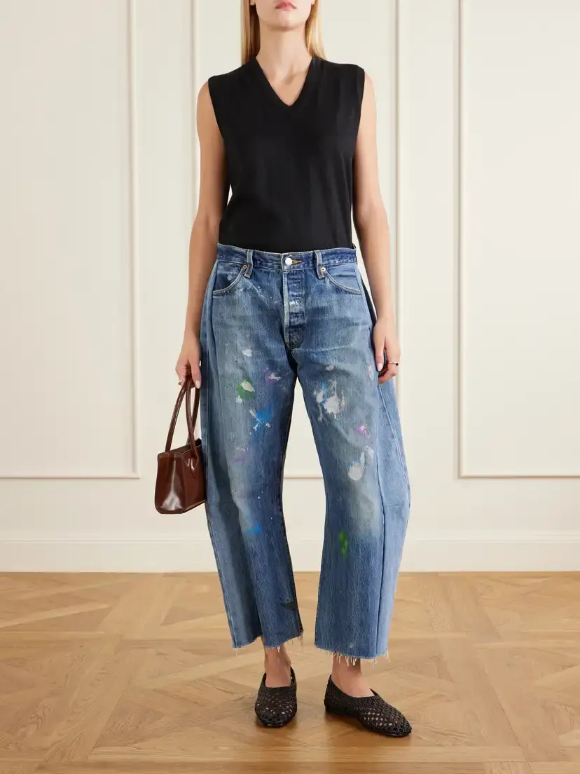 B SIDES Vintage Lasso Frayed Paint-splattered Mid-rise Wide-leg Jeans | Thumbnail 2 B SIDES Vintage Lasso Frayed Paint-splattered Mid-rise Wide-leg Jeans | Thumbnail 2