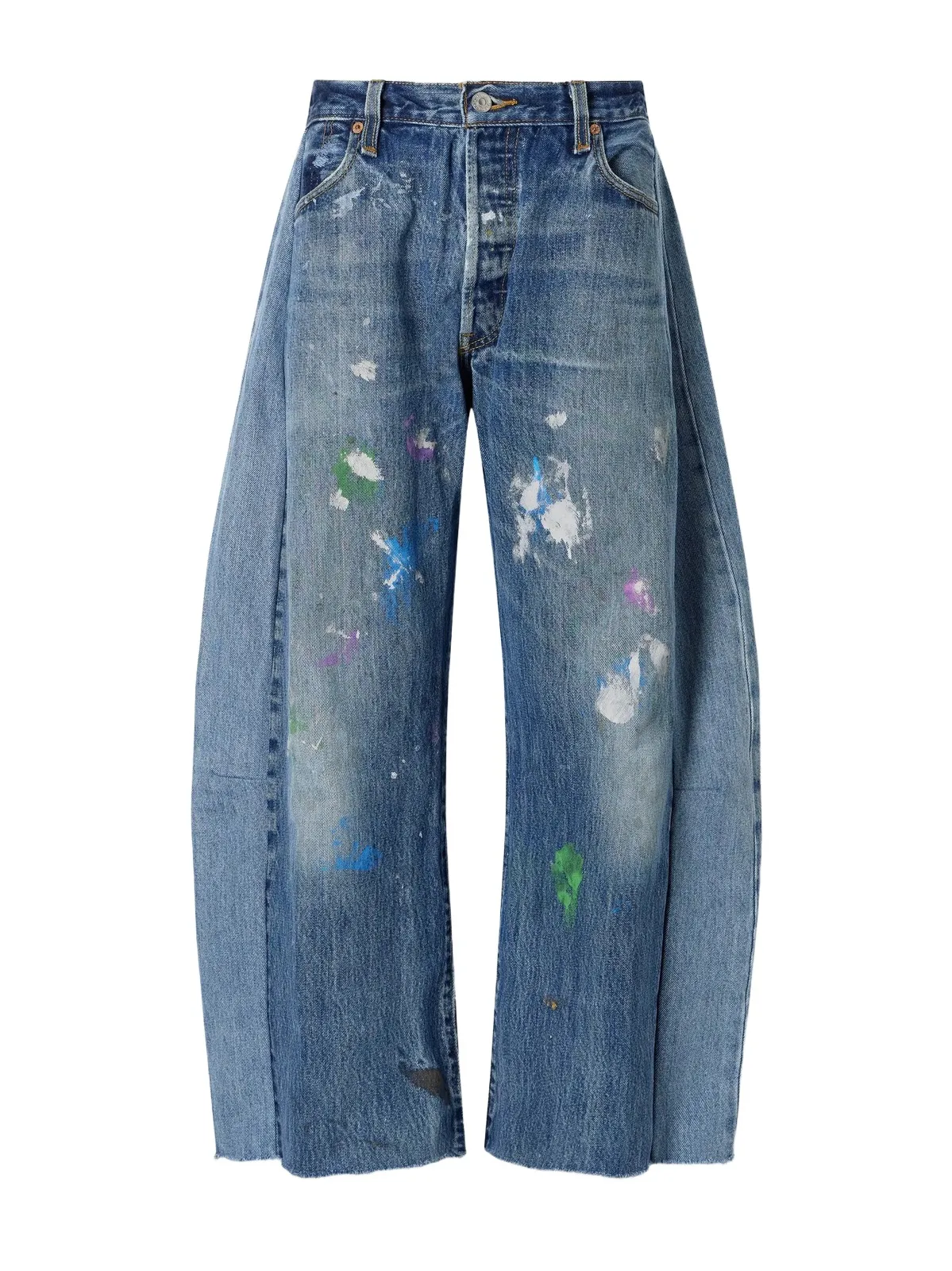 Vintage Lasso Frayed Paint-splattered Mid-rise Wide-leg Jeans Vintage Lasso Frayed Paint-splattered Mid-rise Wide-leg Jeans