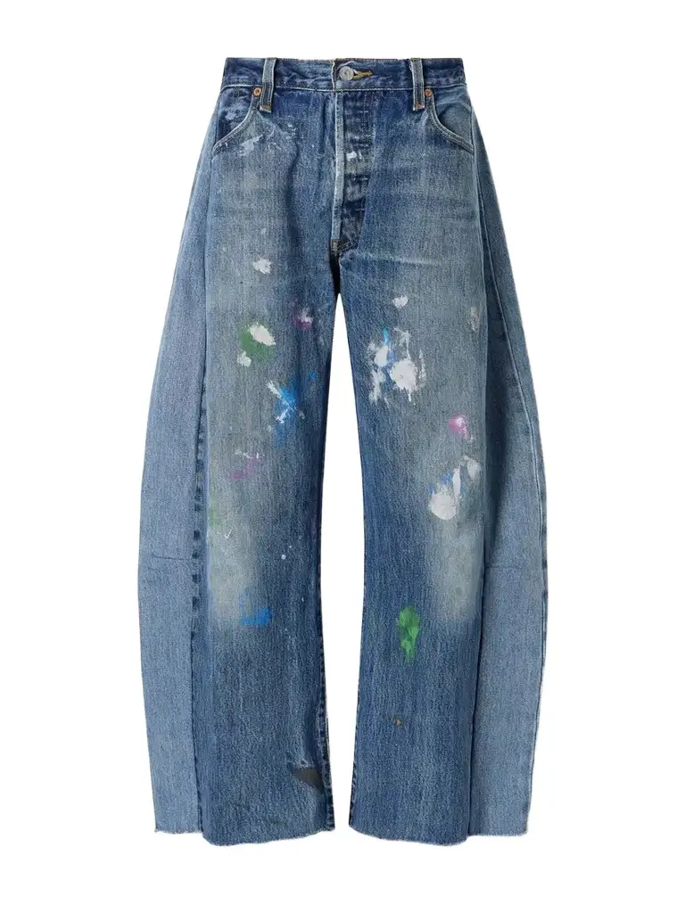 B SIDES Vintage Lasso Distressed Frayed Paneled Paint-splatter Wide-leg Jeans | Image 1 B SIDES Vintage Lasso Distressed Frayed Paneled Paint-splatter Wide-leg Jeans | Image 1