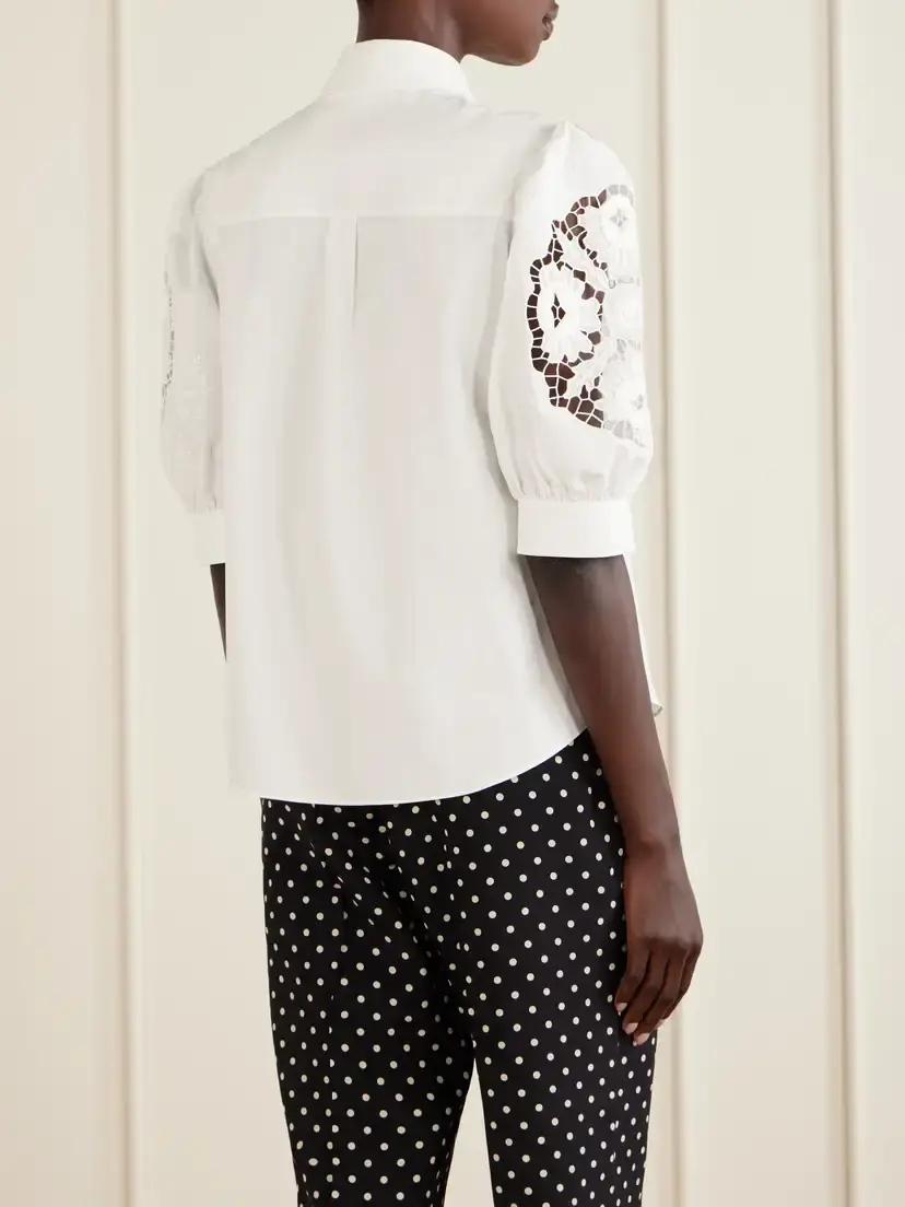 Valentino Garavani Broderie Anglaise-trimmed Cotton-poplin Shirt | Thumbnail 3 Valentino Garavani Broderie Anglaise-trimmed Cotton-poplin Shirt | Thumbnail 3
