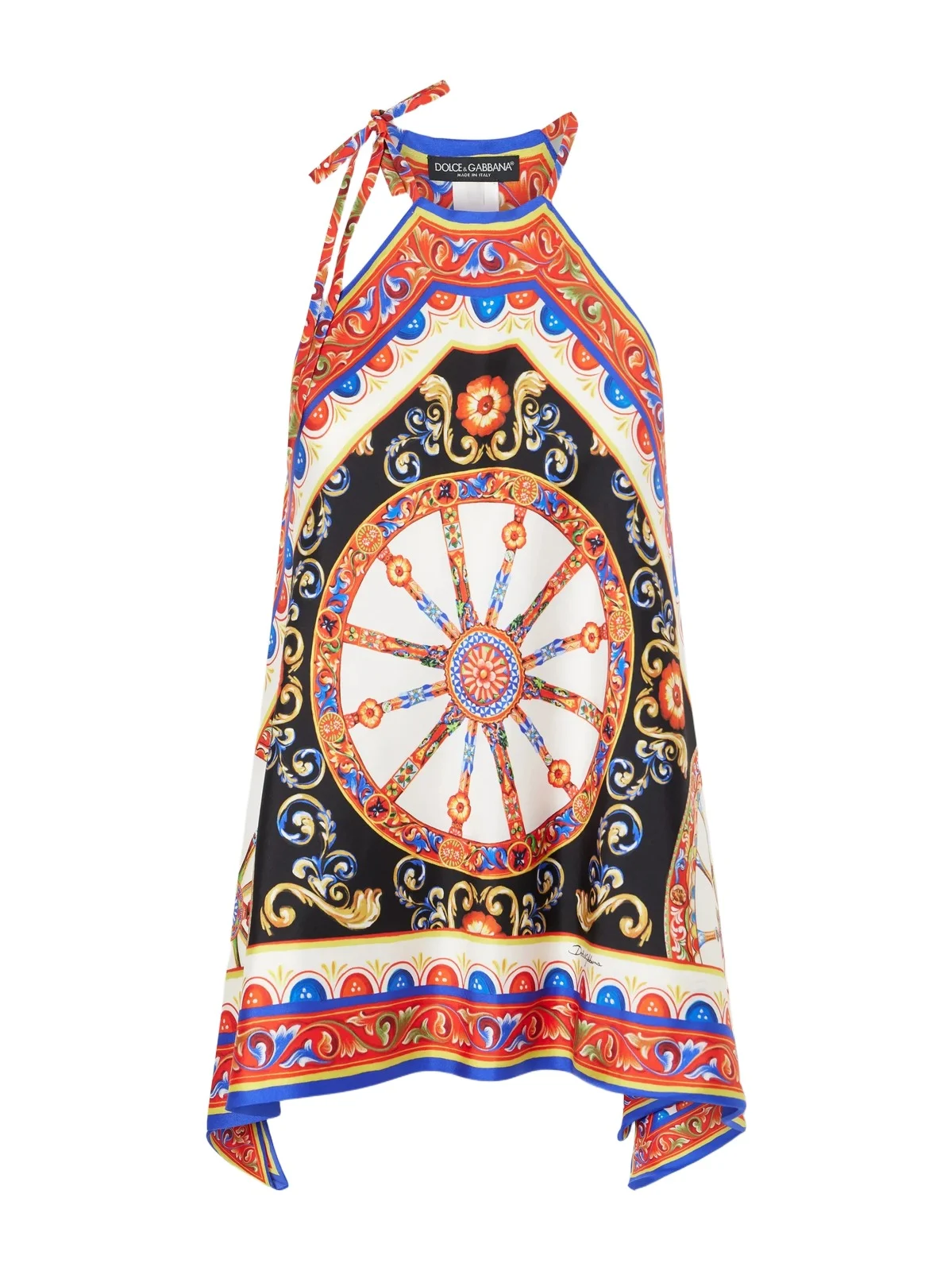 Carretto Printed Satin Halterneck Top