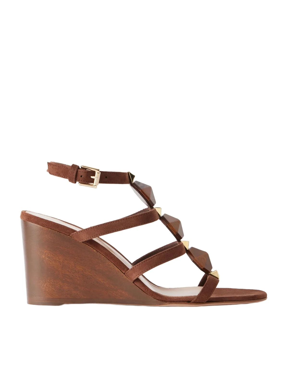 70 Embellished Wood-trimmed Suede Wedge Sandals 70 Embellished Wood-trimmed Suede Wedge Sandals