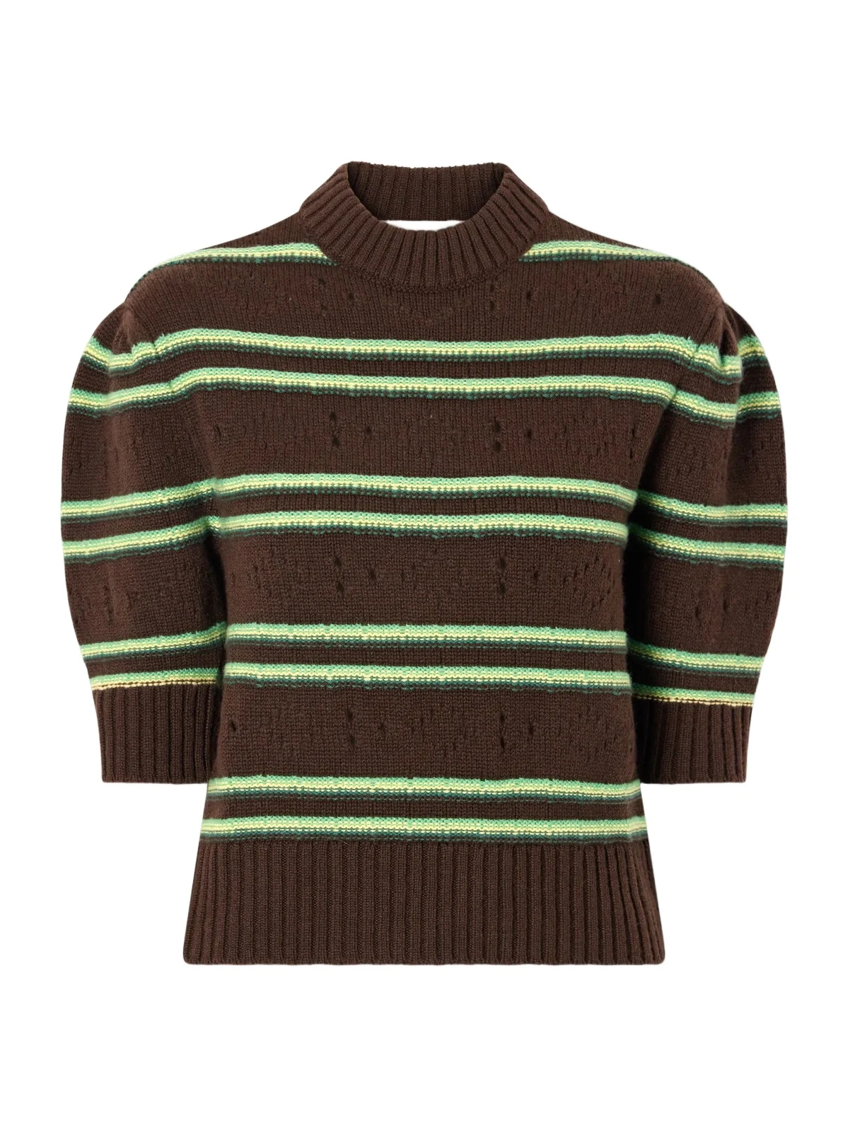 Cropped Striped Open-knit Cashmere Sweater