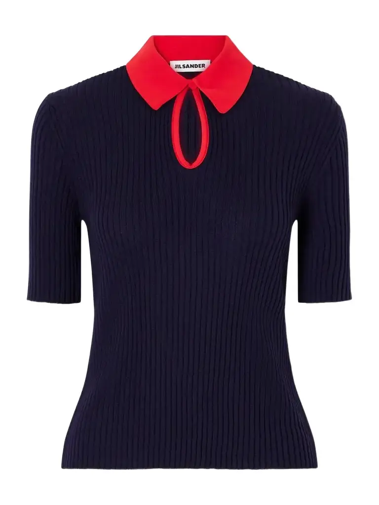 Jil Sander Two-tone Ribbed Wool Polo Shirt | Image 1 Jil Sander Two-tone Ribbed Wool Polo Shirt | Image 1