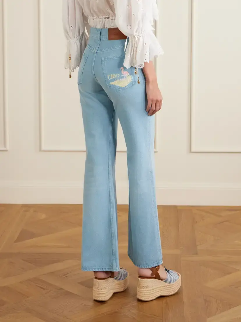 Chloé Embroidered Mid-rise Wide-leg Jeans | Thumbnail 3 Chloé Embroidered Mid-rise Wide-leg Jeans | Thumbnail 3