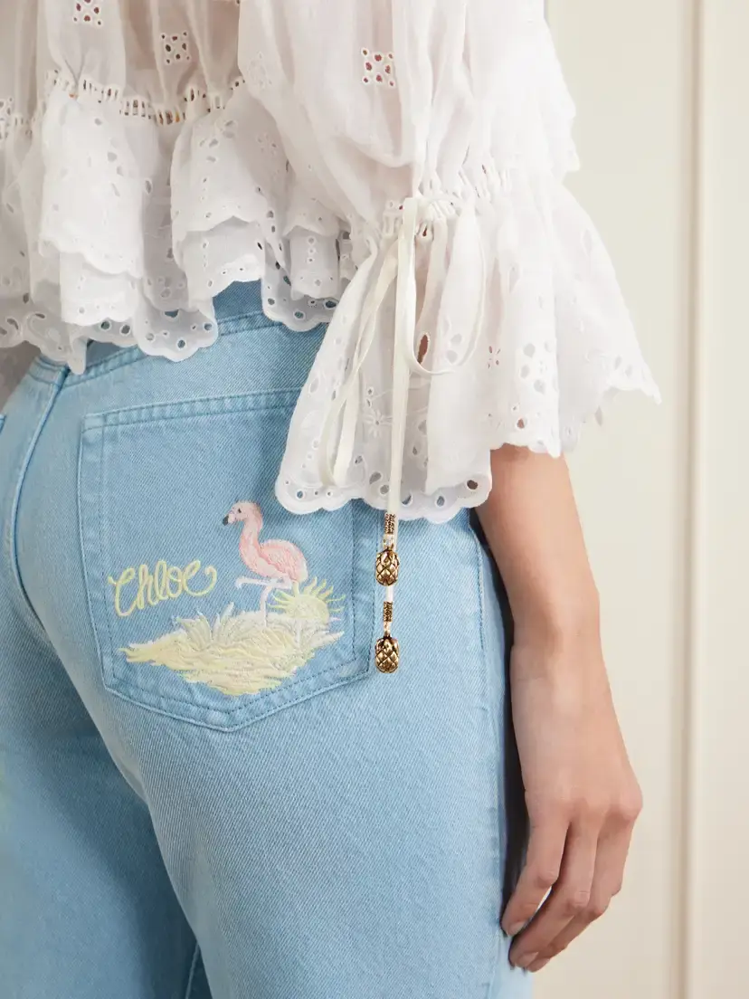Chloé Embroidered Mid-rise Wide-leg Jeans | Thumbnail 4 Chloé Embroidered Mid-rise Wide-leg Jeans | Thumbnail 4