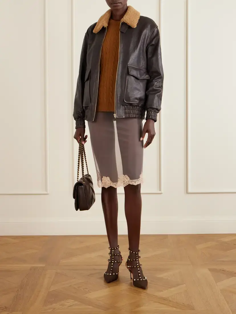 Valentino Garavani Shearling-trimmed Leather Biker Jacket | Thumbnail 2 Valentino Garavani Shearling-trimmed Leather Biker Jacket | Thumbnail 2