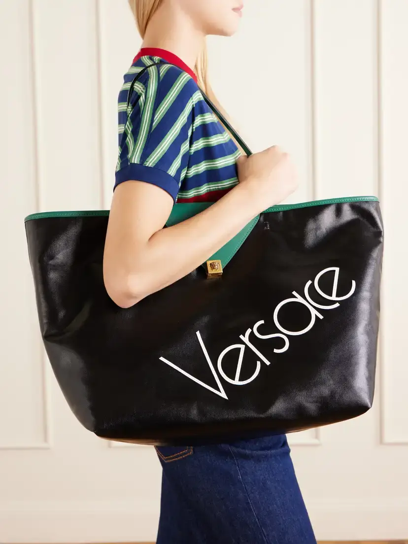 Versace Logo-appliquéd Leather-trimmed Coated-canvas Tote | Thumbnail 2 Versace Logo-appliquéd Leather-trimmed Coated-canvas Tote | Thumbnail 2