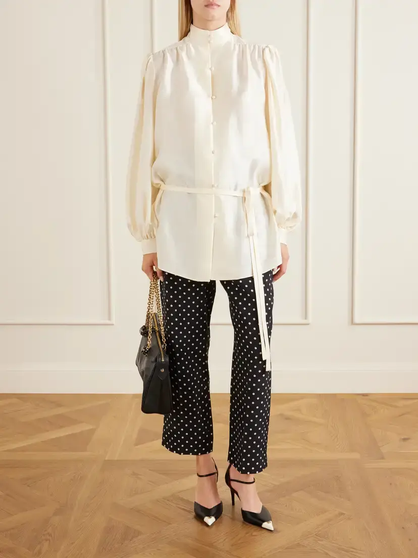 Valentino Garavani Belted Polka-dot Silk-jacquard Blouse | Thumbnail 2 Valentino Garavani Belted Polka-dot Silk-jacquard Blouse | Thumbnail 2