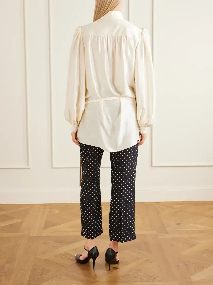 Valentino Garavani Belted Polka-dot Silk-jacquard Blouse | Thumbnail 3 Valentino Garavani Belted Polka-dot Silk-jacquard Blouse | Thumbnail 3
