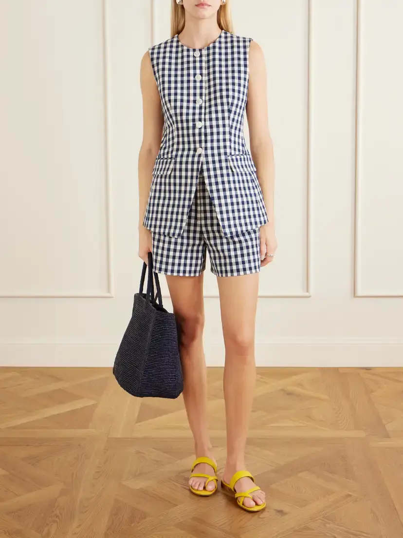 Veronica Beard Haina Pleated Checked Stretch-cotton Cloqué Shorts | Thumbnail 2 Veronica Beard Haina Pleated Checked Stretch-cotton Cloqué Shorts | Thumbnail 2