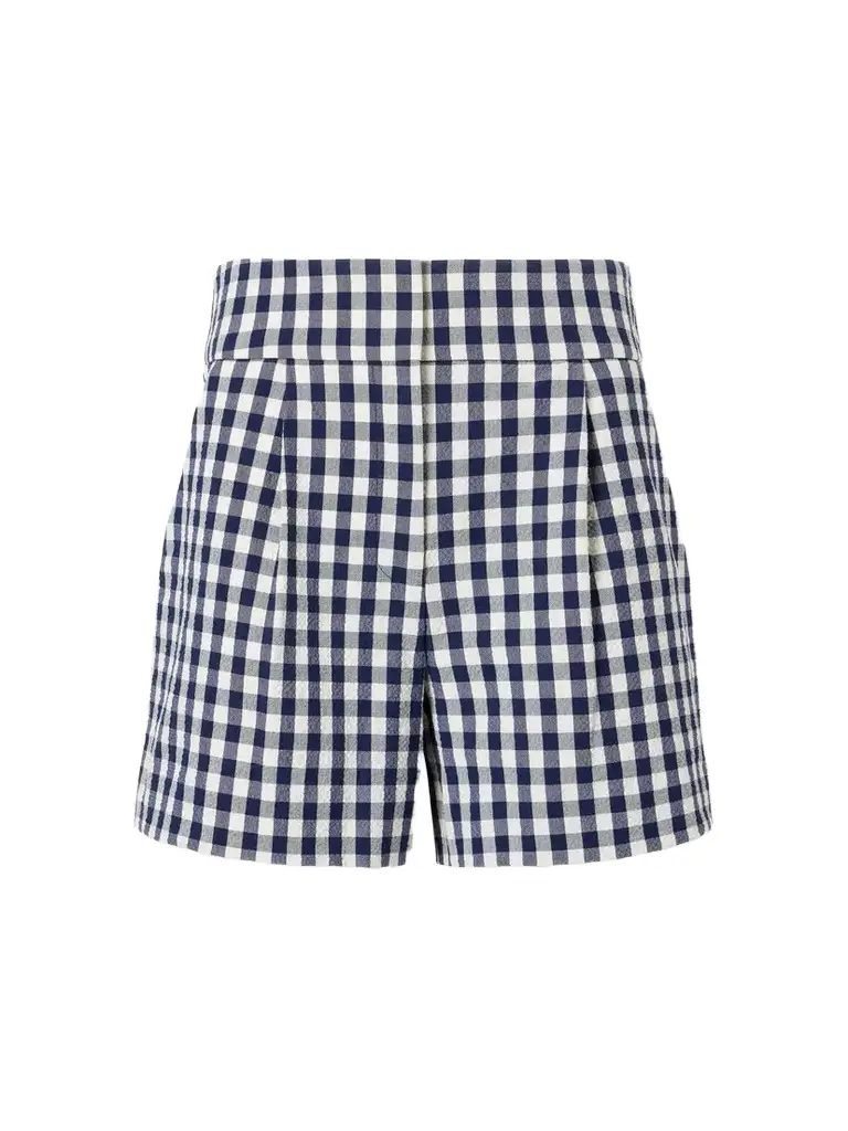Veronica Beard Haina Pleated Checked Stretch-cotton Cloqué Shorts | Image 1 Veronica Beard Haina Pleated Checked Stretch-cotton Cloqué Shorts | Image 1