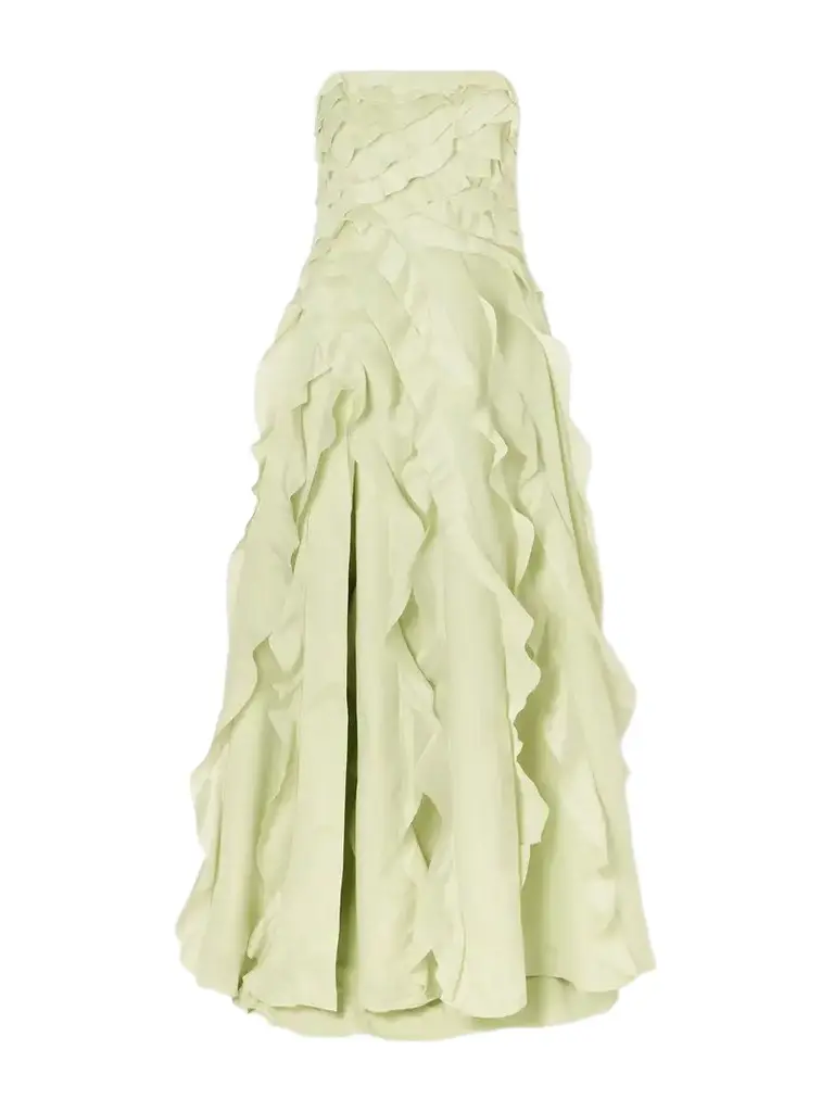 Aje Allairie Strapless Ruffled Shirred Faille Gown | Image 1 Aje Allairie Strapless Ruffled Shirred Faille Gown | Image 1