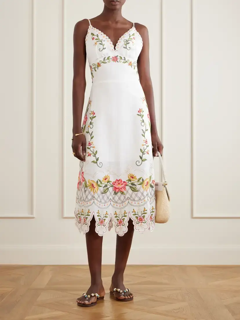 Farm Rio Floral-embroidered Linen Midi Dress | Thumbnail 2 Farm Rio Floral-embroidered Linen Midi Dress | Thumbnail 2