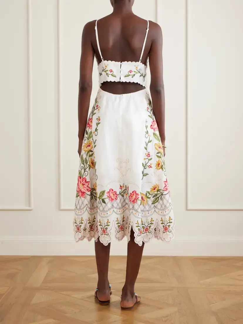 Farm Rio Floral-embroidered Linen Midi Dress | Thumbnail 3 Farm Rio Floral-embroidered Linen Midi Dress | Thumbnail 3