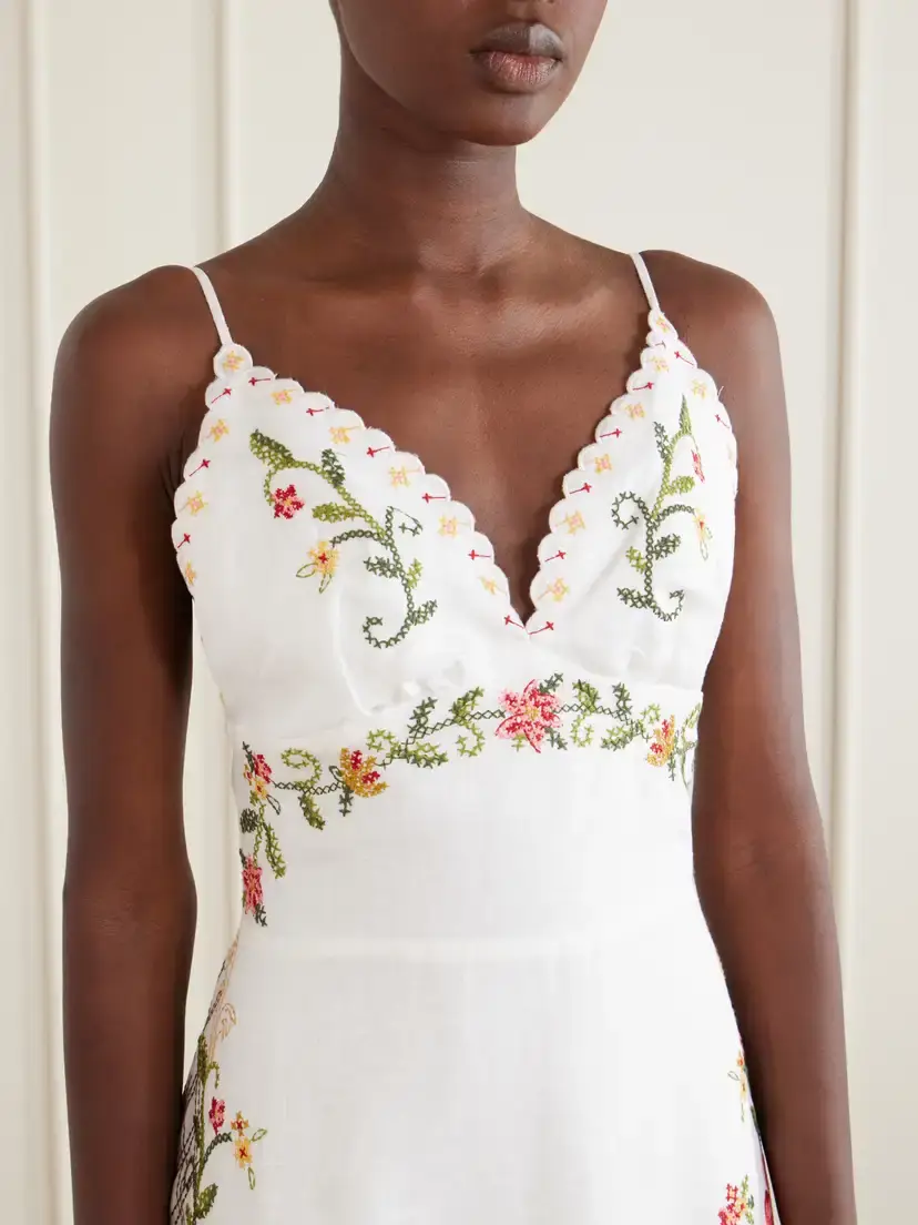Farm Rio Floral-embroidered Linen Midi Dress | Thumbnail 4 Farm Rio Floral-embroidered Linen Midi Dress | Thumbnail 4