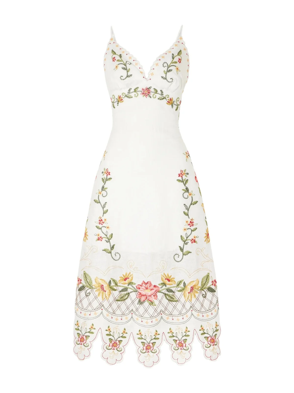 Floral-embroidered Linen Midi Dress Floral-embroidered Linen Midi Dress