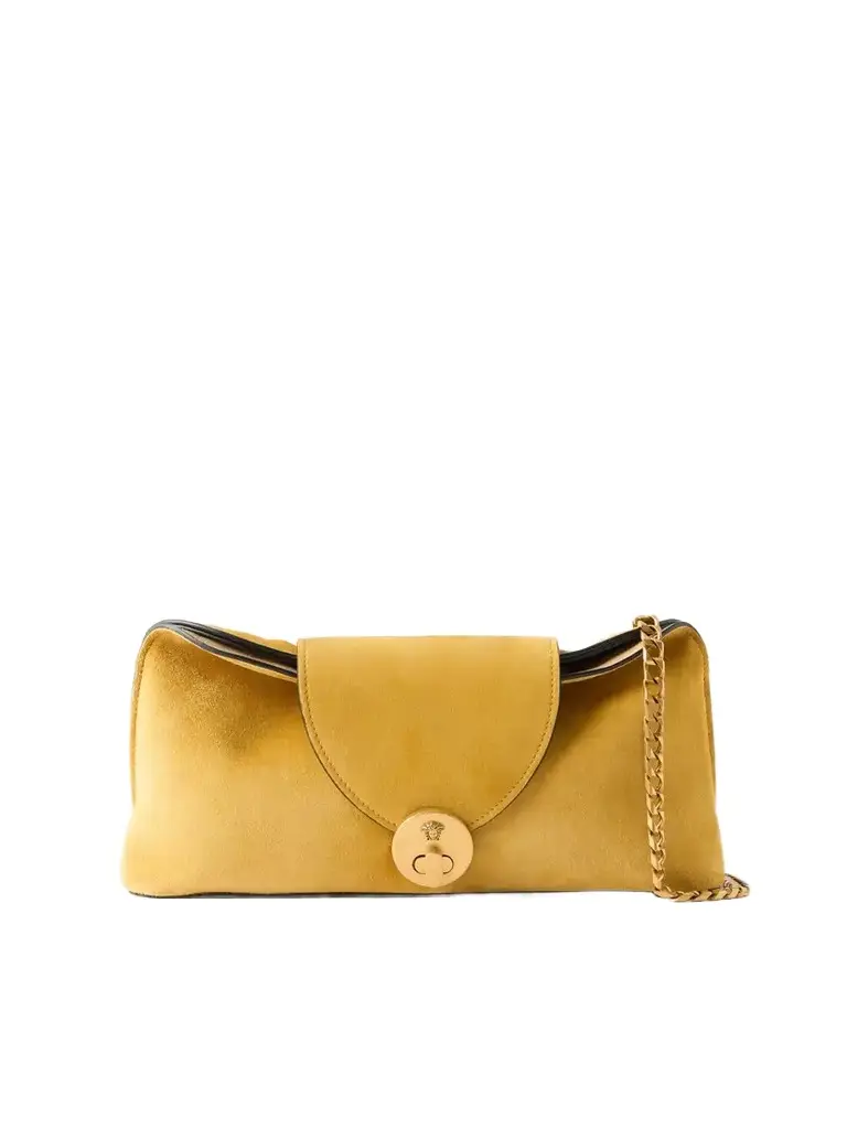 Versace Vivienne Logo-embellished Suede Clutch | Image 1 Versace Vivienne Logo-embellished Suede Clutch | Image 1