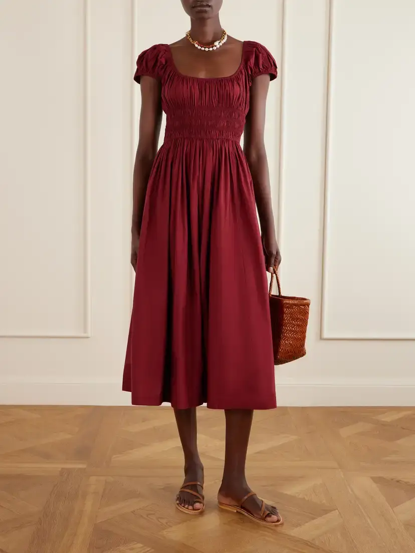 DÔEN Quinley Shirred Organic Cotton-voile Midi Dress | Thumbnail 2 DÔEN Quinley Shirred Organic Cotton-voile Midi Dress | Thumbnail 2