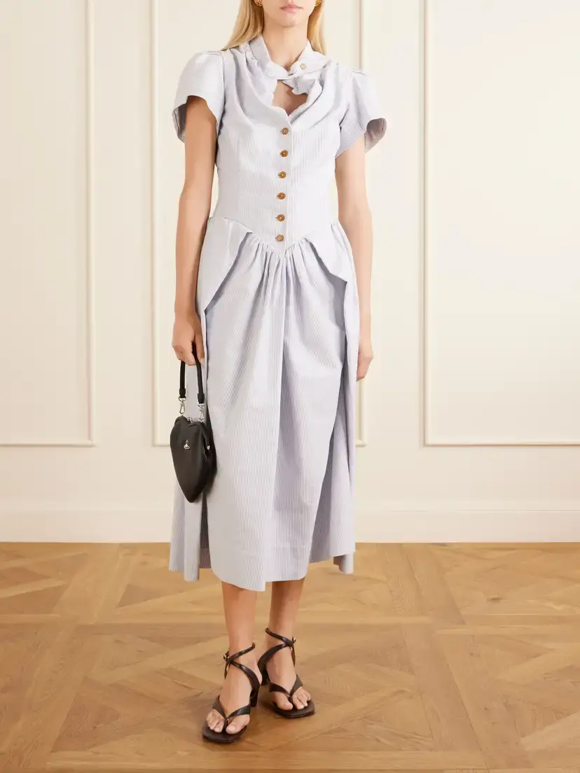 Vivienne Westwood Pleated Striped Cotton Oxford Midi Dress | Thumbnail 2 Vivienne Westwood Pleated Striped Cotton Oxford Midi Dress | Thumbnail 2