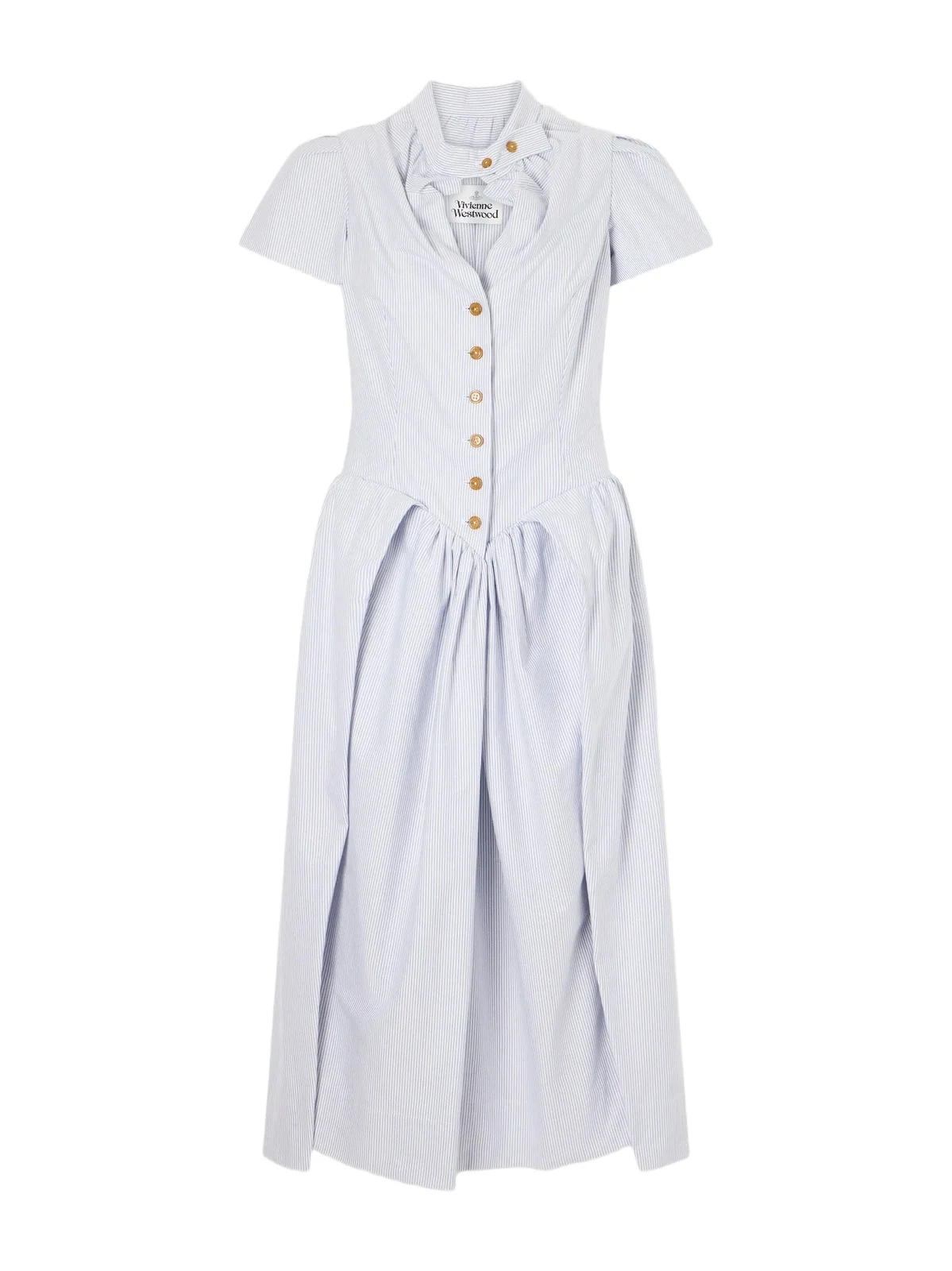 Pleated Striped Cotton Oxford Midi Dress Pleated Striped Cotton Oxford Midi Dress