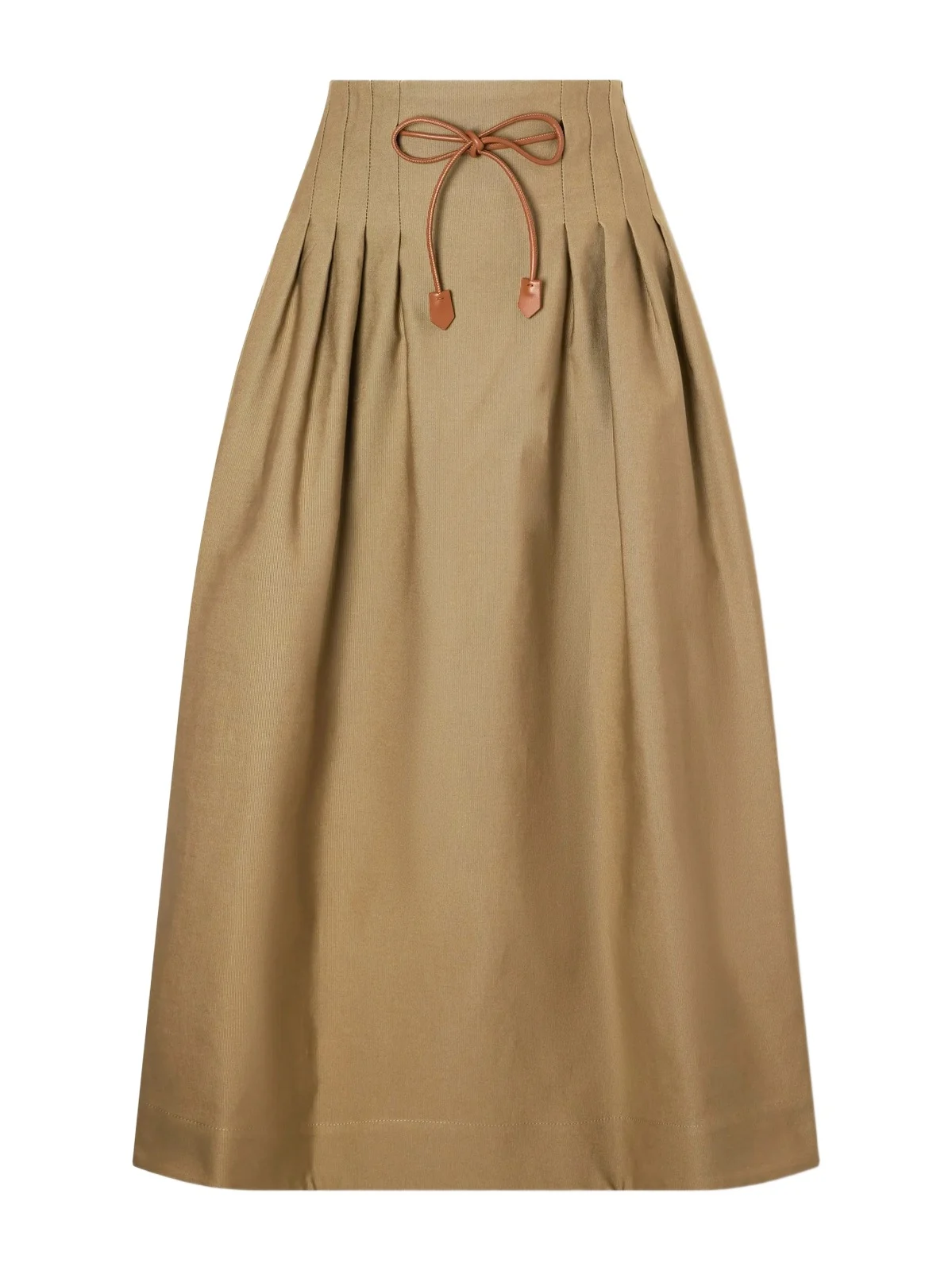 Tempio Belted Pleated Leather-trimmed Cotton Midi Skirt Tempio Belted Pleated Leather-trimmed Cotton Midi Skirt
