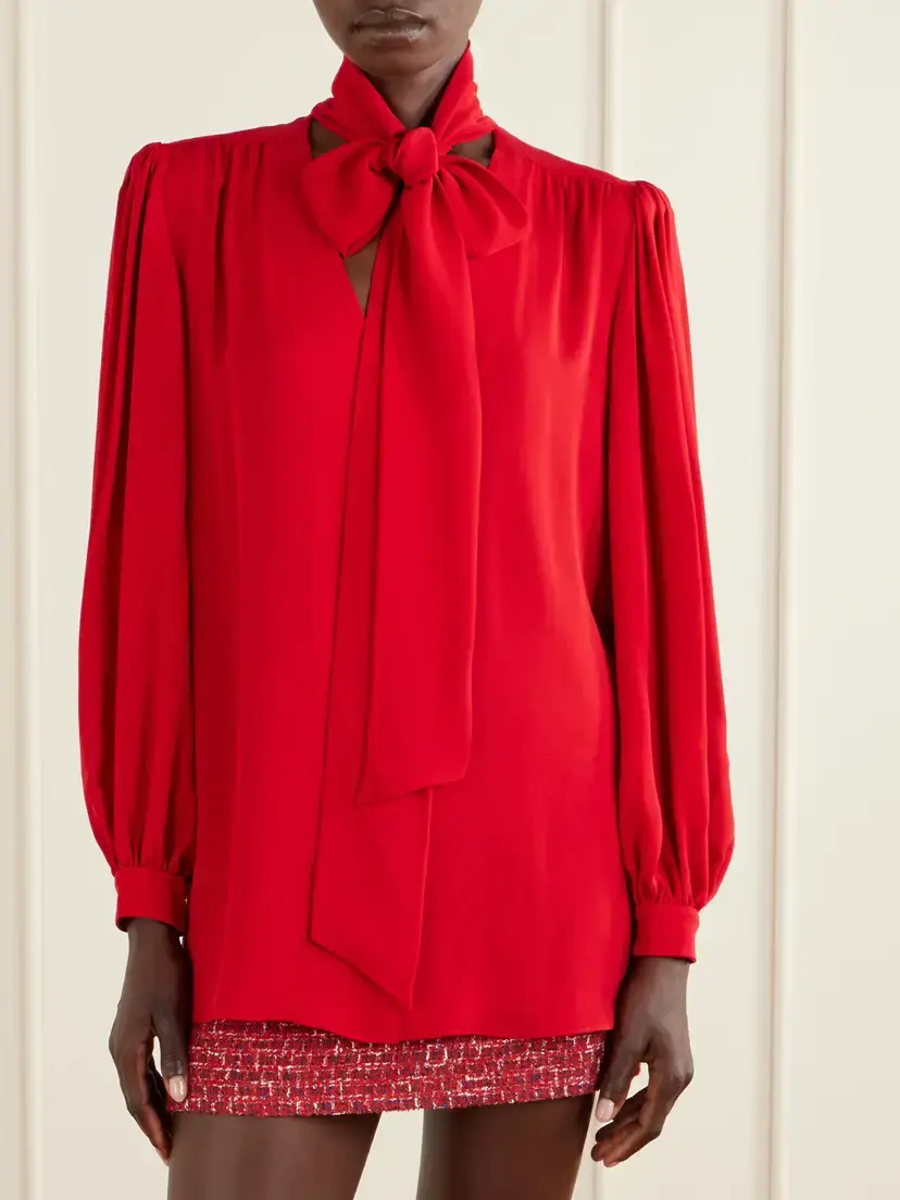 Valentino Garavani Scarf-detailed Silk-georgette Blouse | Thumbnail 3 Valentino Garavani Scarf-detailed Silk-georgette Blouse | Thumbnail 3