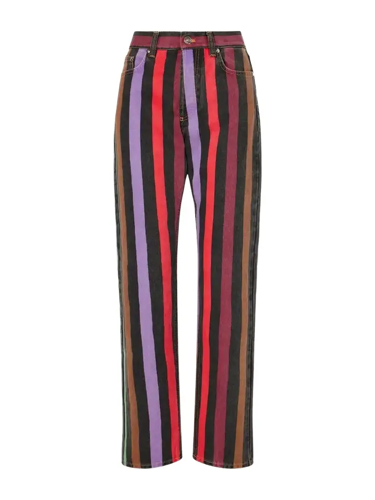 Versace Striped Mid-rise Straight-leg Cotton Jeans | Image 1 Versace Striped Mid-rise Straight-leg Cotton Jeans | Image 1
