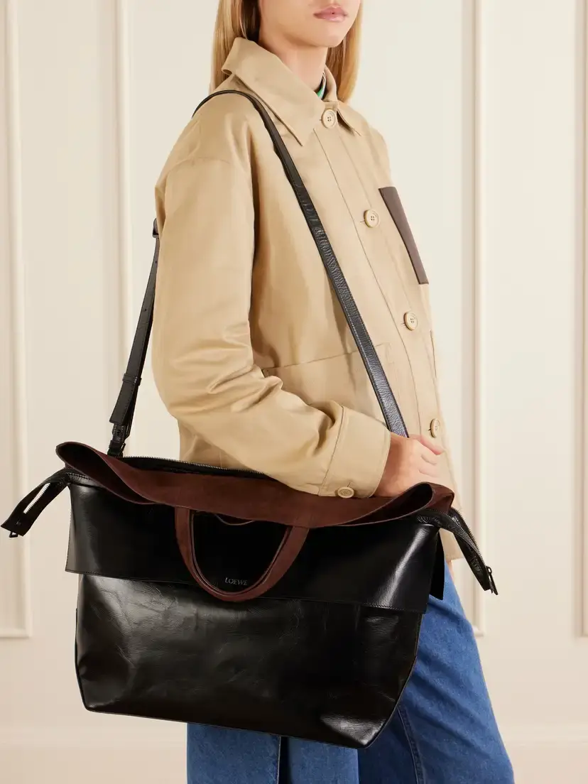 Loewe Switch Large Suede-trimmed Crinkled Leather Tote | Thumbnail 3 Loewe Switch Large Suede-trimmed Crinkled Leather Tote | Thumbnail 3