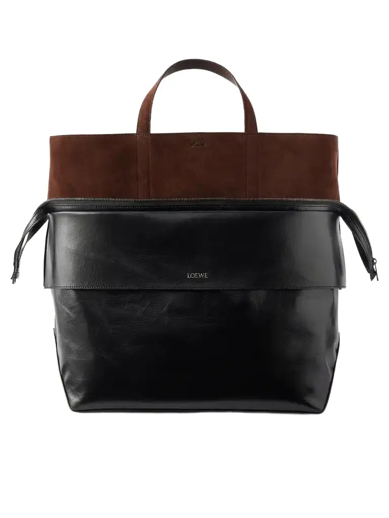 Loewe Switch Large Suede-trimmed Crinkled Leather Tote