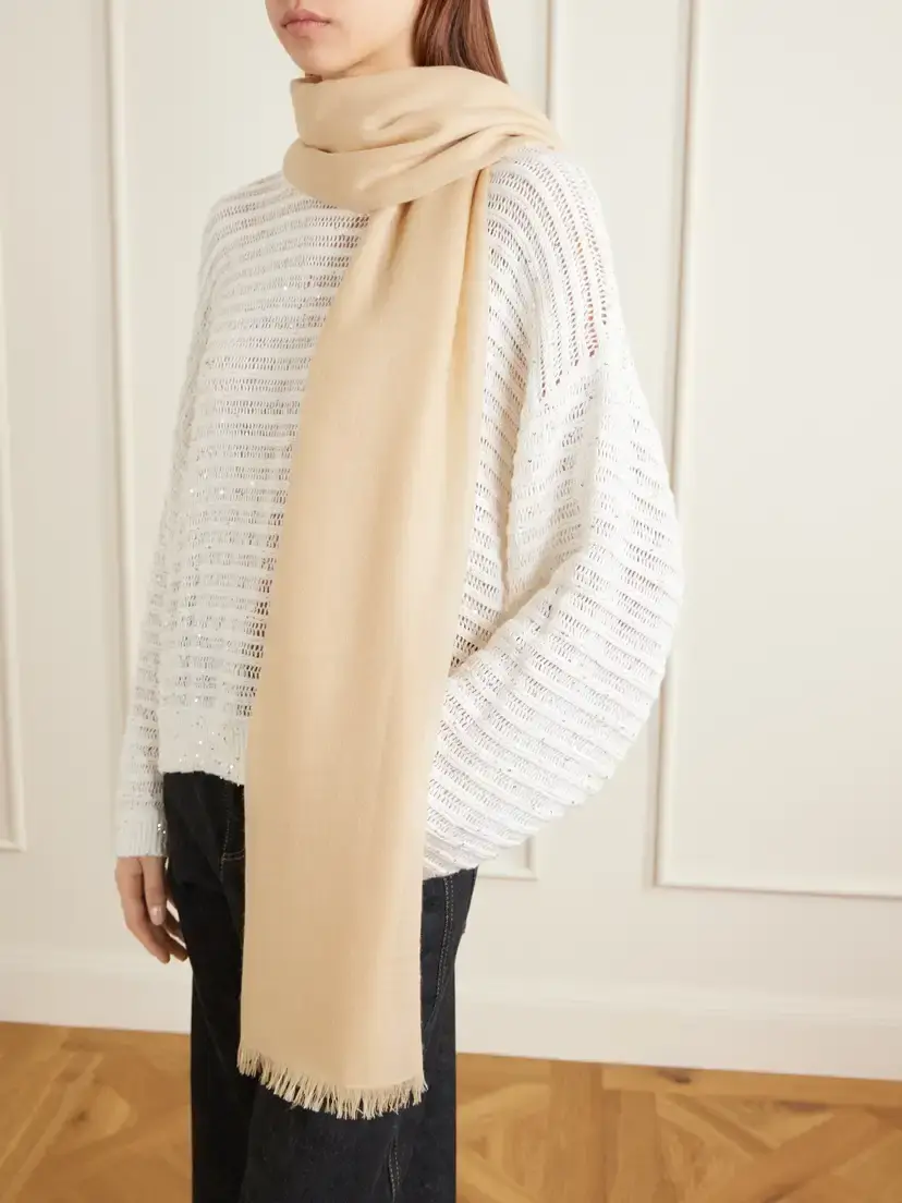 Brunello Cucinelli Karakorum Cashmere And Silk-blend Scarf - Neutrals | Thumbnail 2 Brunello Cucinelli Karakorum Cashmere And Silk-blend Scarf - Neutrals | Thumbnail 2