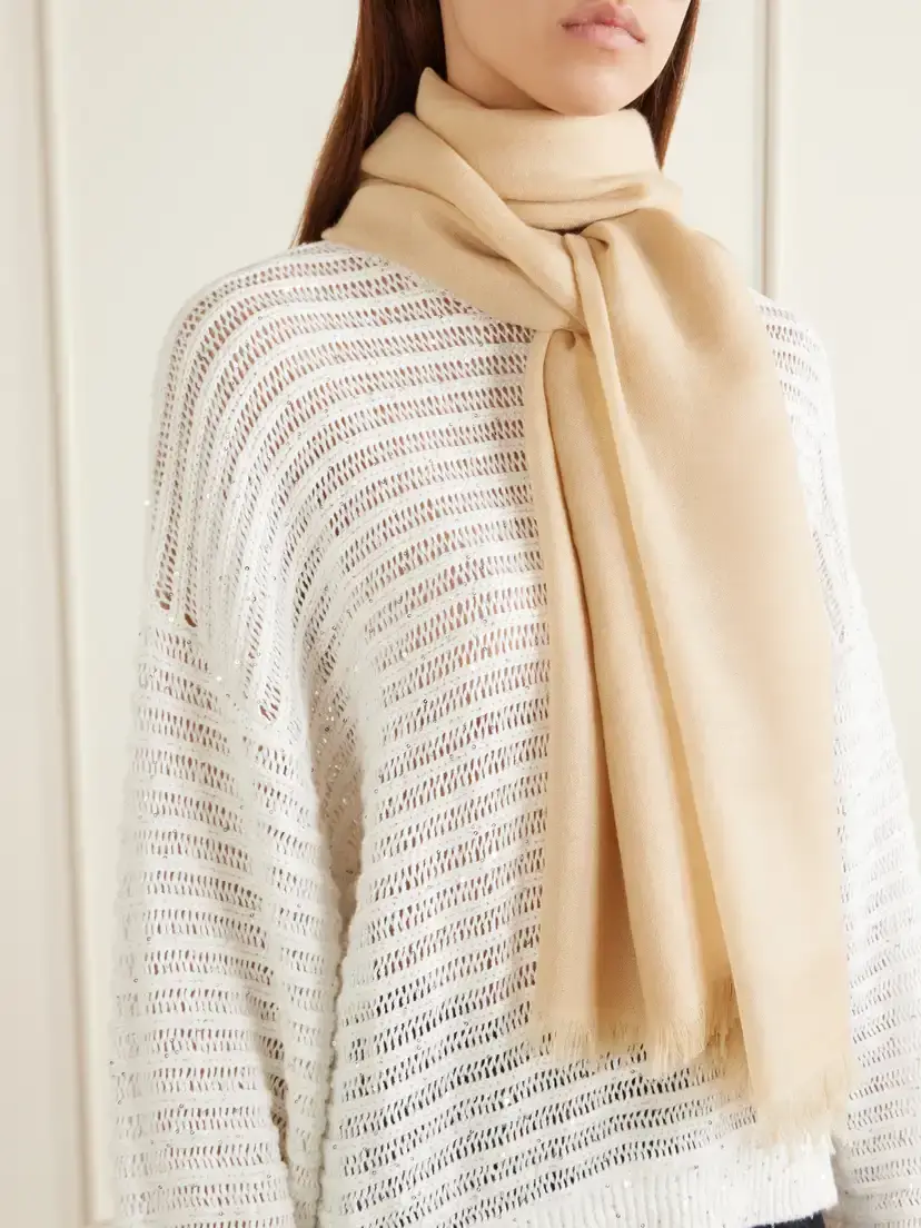 Brunello Cucinelli Karakorum Cashmere And Silk-blend Scarf - Neutrals | Thumbnail 3 Brunello Cucinelli Karakorum Cashmere And Silk-blend Scarf - Neutrals | Thumbnail 3