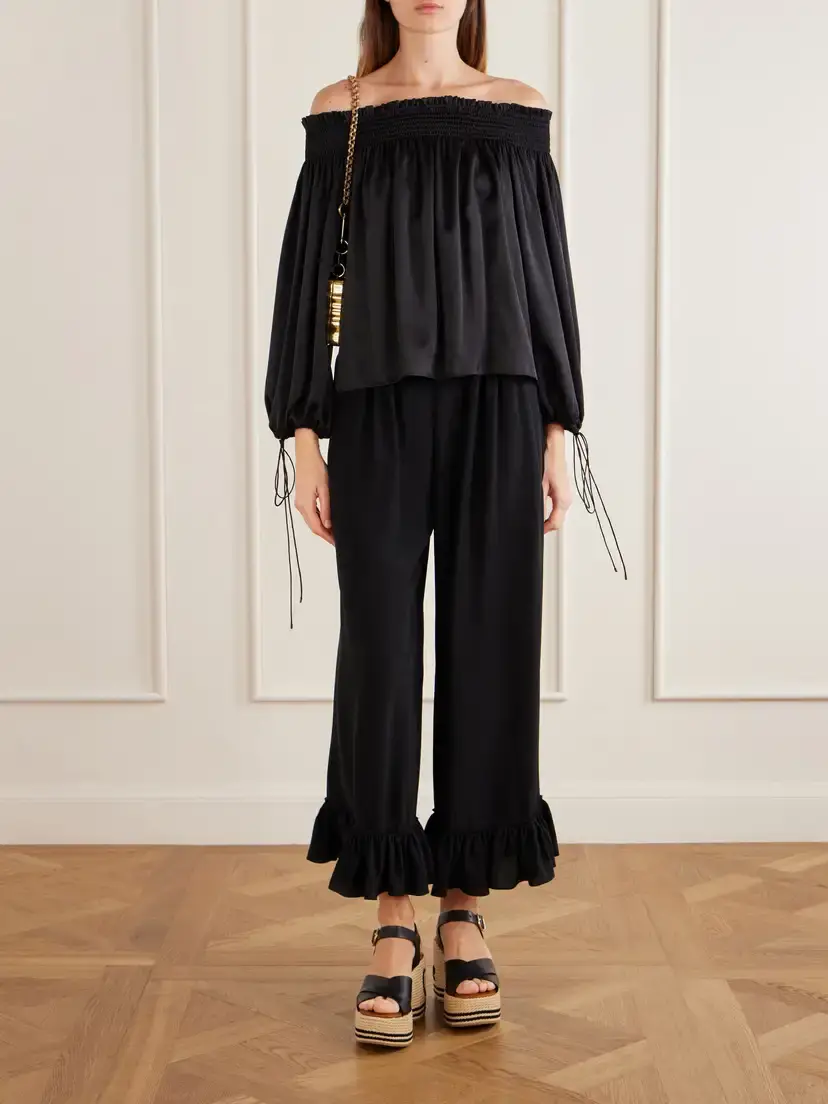 Chloé Ruffled Silk Crepe De Chine Wide-leg Pants | Thumbnail 2