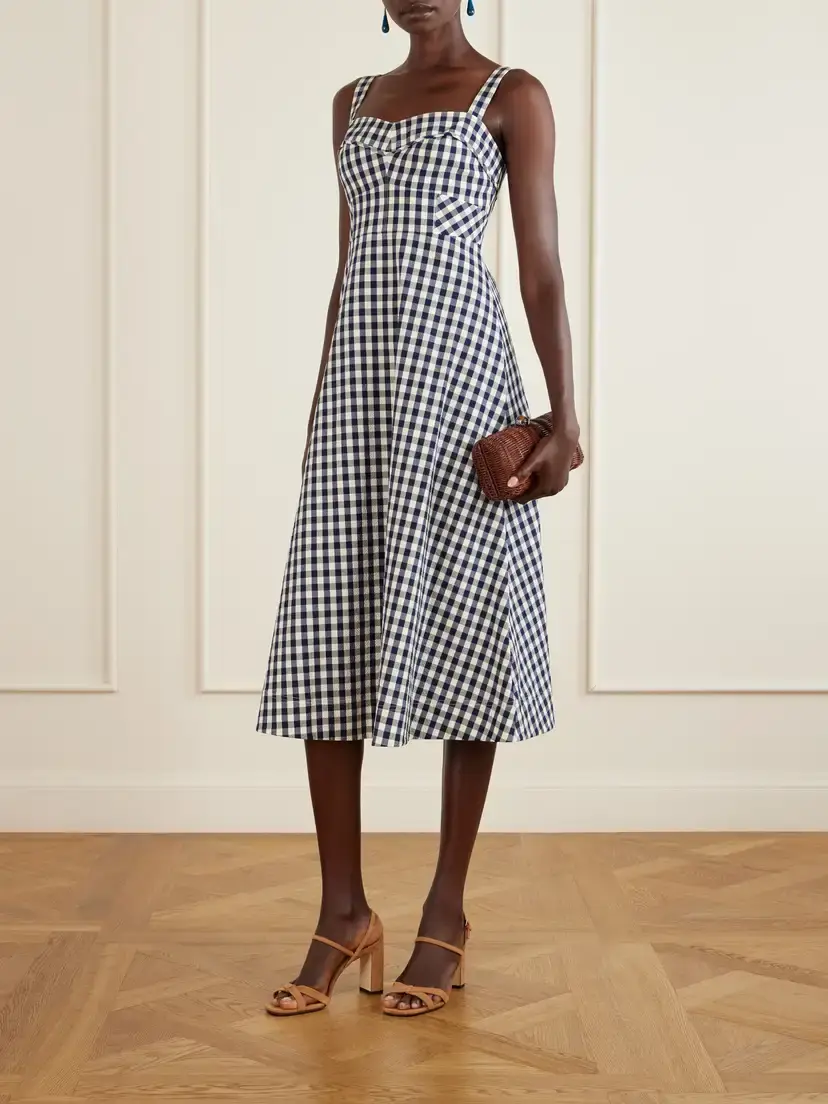 Veronica Beard Lois Checked Stretch-cotton Cloqué Midi Dress | Thumbnail 2 Veronica Beard Lois Checked Stretch-cotton Cloqué Midi Dress | Thumbnail 2