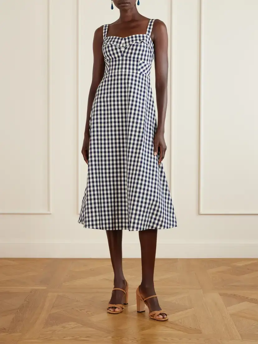 Veronica Beard Lois Checked Stretch-cotton Cloqué Midi Dress | Thumbnail 3 Veronica Beard Lois Checked Stretch-cotton Cloqué Midi Dress | Thumbnail 3