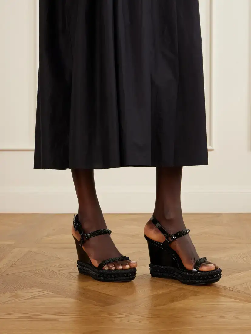 Christian Louboutin Pyraclou 110 Studded Leather Wedge Sandals | Thumbnail 2