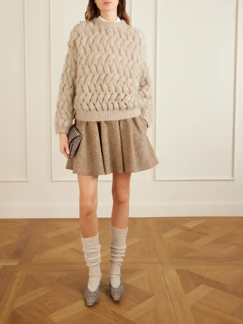 Brunello Cucinelli Pleated Wool-blend Tweed Mini Skirt | Thumbnail 2