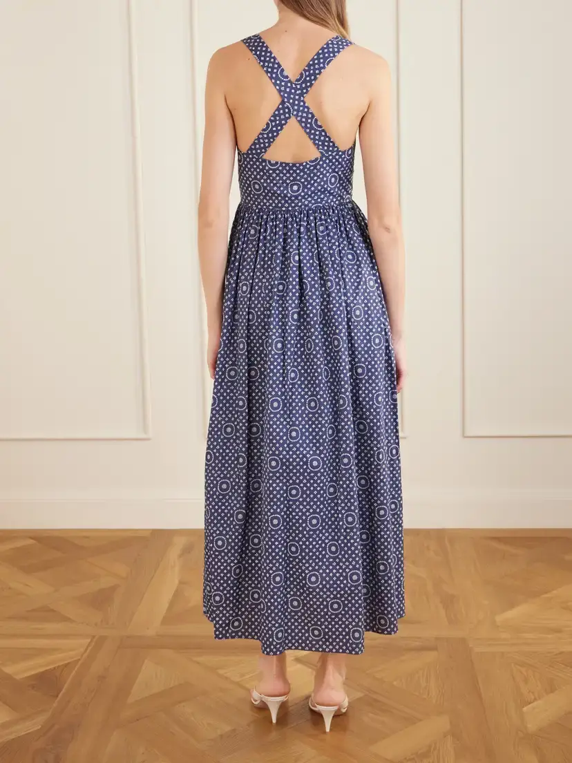 Matteau Gathered Printed Organic Cotton Midi Dress | Thumbnail 3 Matteau Gathered Printed Organic Cotton Midi Dress | Thumbnail 3
