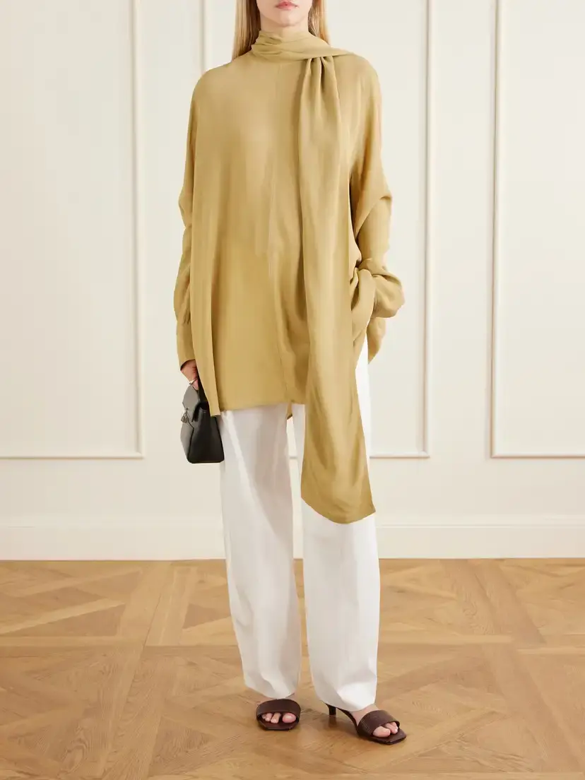 TOTEME Tie-detailed Crepe Shirt | Thumbnail 2 TOTEME Tie-detailed Crepe Shirt | Thumbnail 2