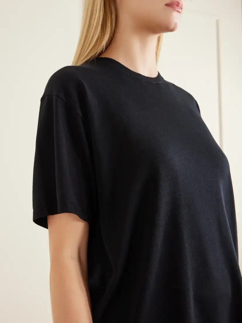 TOTEME Lyocell And Cashmere-blend T-shirt - Black | Thumbnail 4 TOTEME Lyocell And Cashmere-blend T-shirt - Black | Thumbnail 4