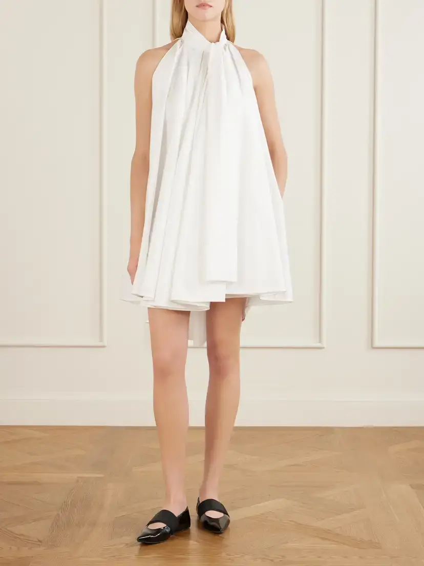 Givenchy Tie-detailed Pleated Cotton Mini Dress | Thumbnail 2 Givenchy Tie-detailed Pleated Cotton Mini Dress | Thumbnail 2