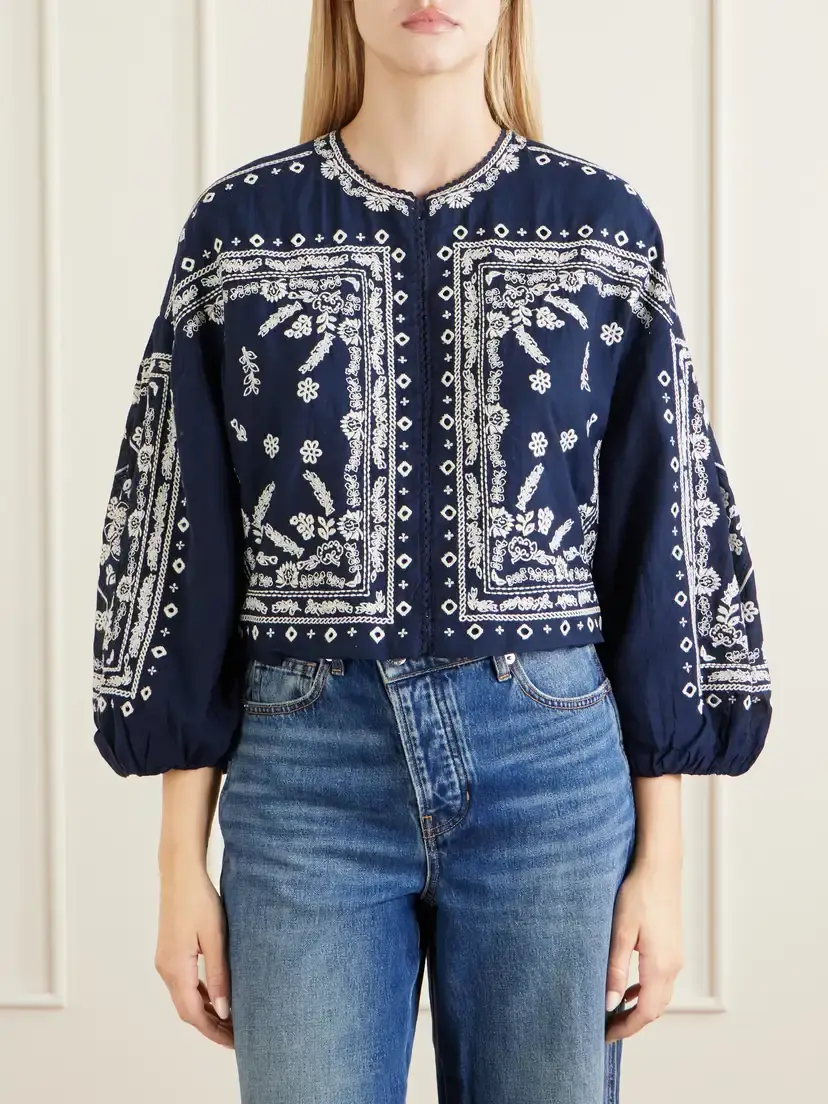 Veronica Beard Drake Cropped Embroidered Cotton-blend Poplin Jacket | Thumbnail 3