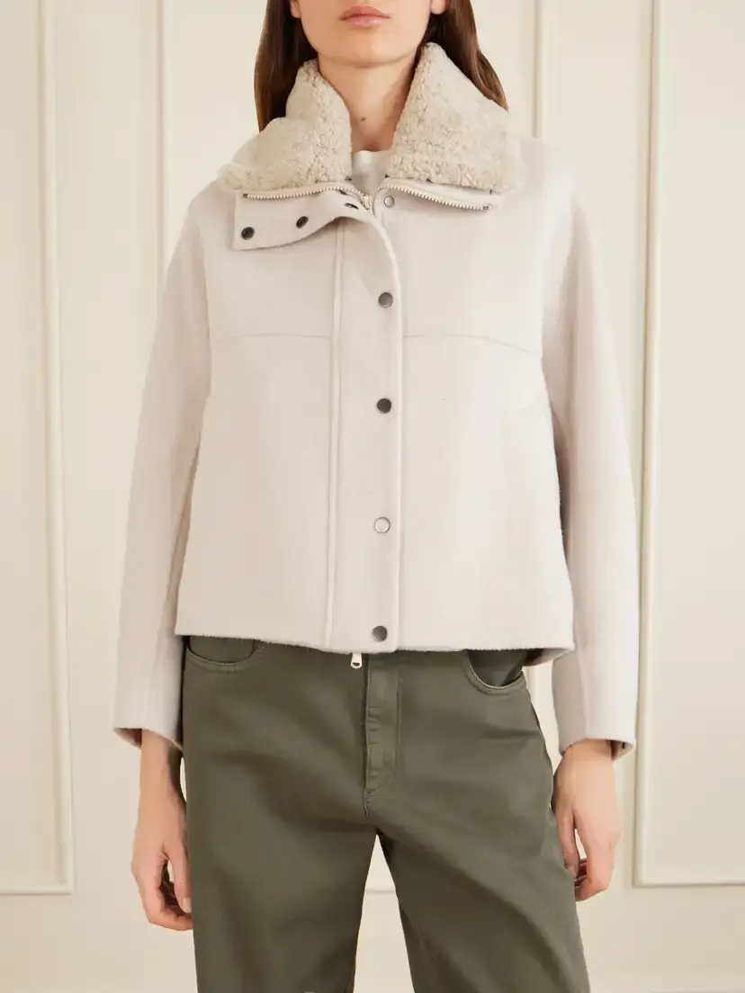 Brunello Cucinelli Shearling-trimmed Wool And Cashmere-blend Jacket - Neutrals | Thumbnail 3 Brunello Cucinelli Shearling-trimmed Wool And Cashmere-blend Jacket - Neutrals | Thumbnail 3